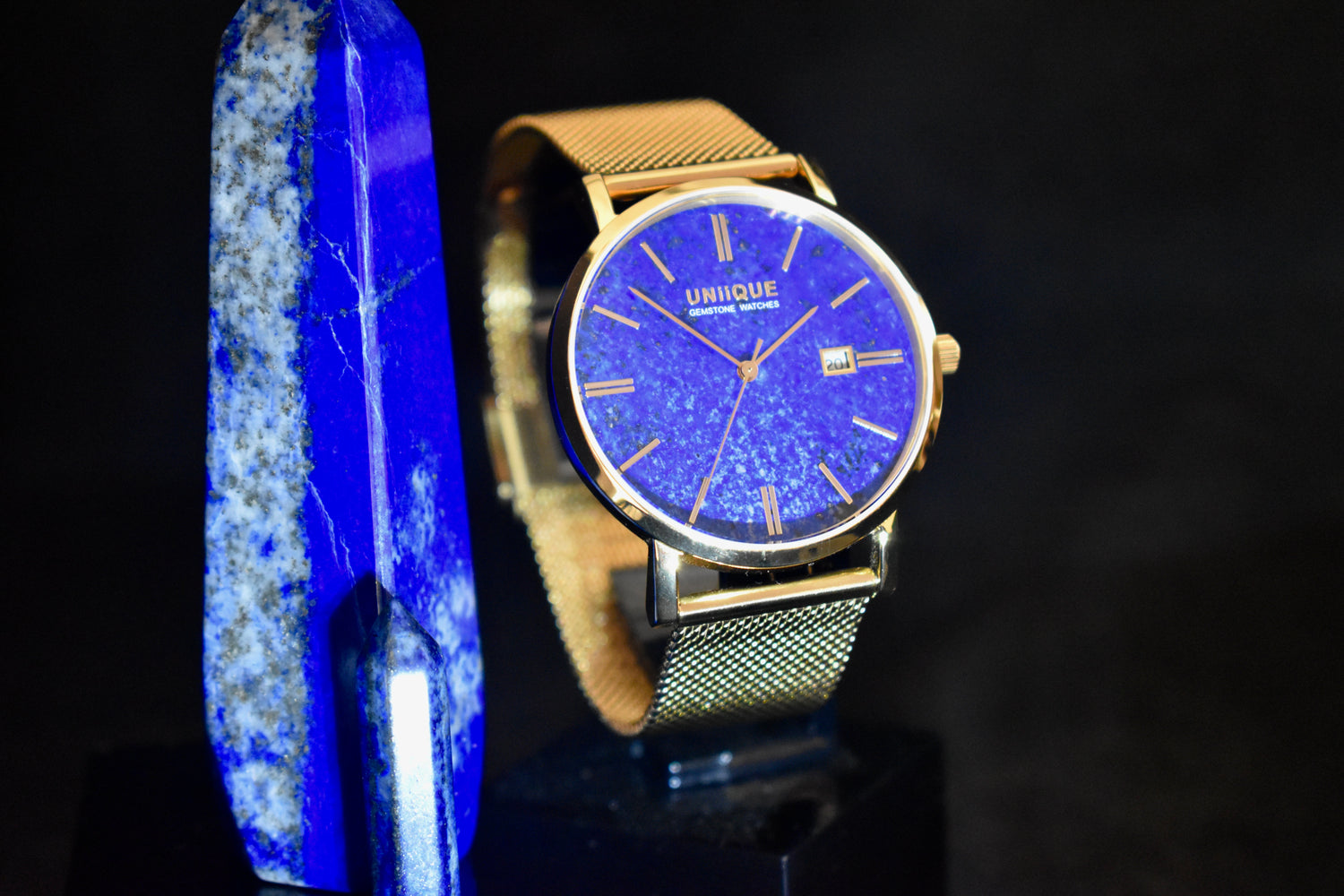 Lapis Lazuli Gemstone Watch with Gold stainless steel watchband