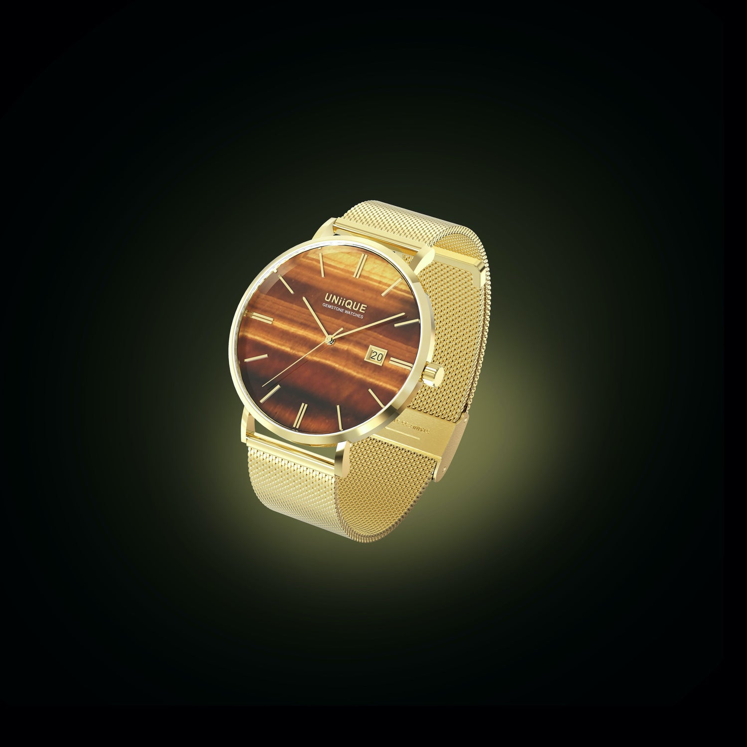 Tigers Eye Gemstone Watch with Gold stainless steel watchband