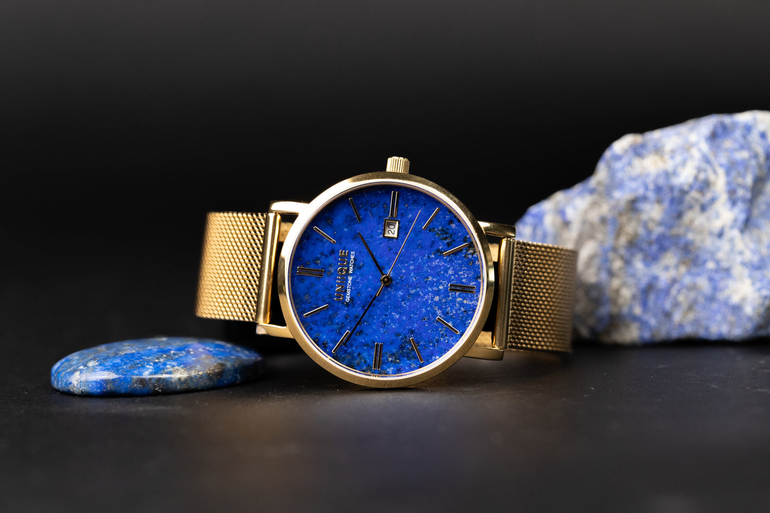 Lapis Lazuli Gemstone Watch with Gold stainless steel watchband