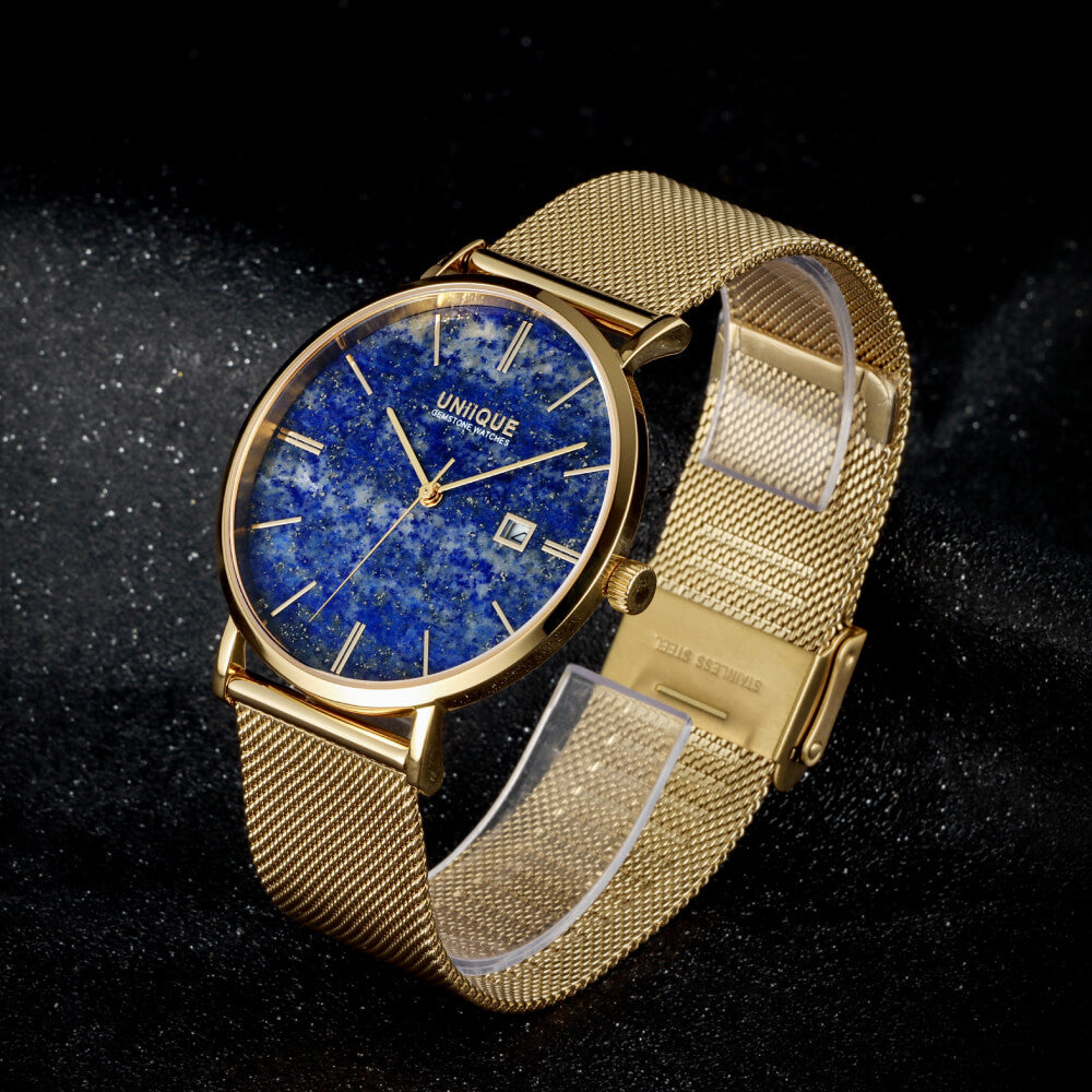 Lapis Lazuli Gemstone Watch with Gold stainless steel watchband