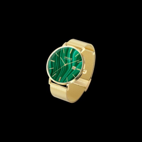 Malachite Gemstone Watch with GOLD Stainless steel watchband