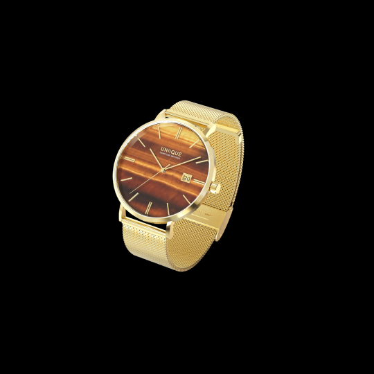 Tigers Eye Gemstone Watch with Gold stainless steel watchband