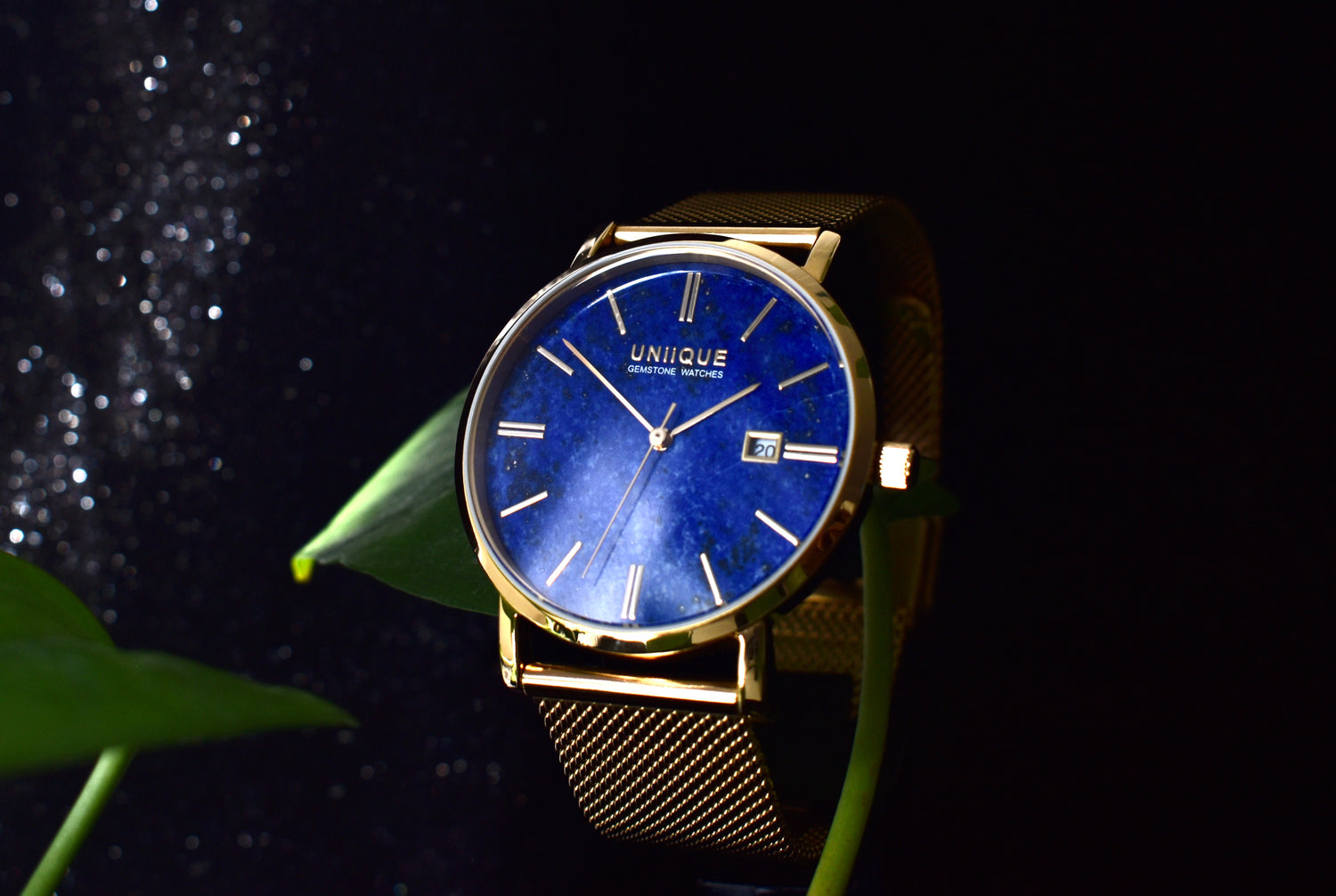 Lapis Lazuli Gemstone Watch with Gold stainless steel watchband