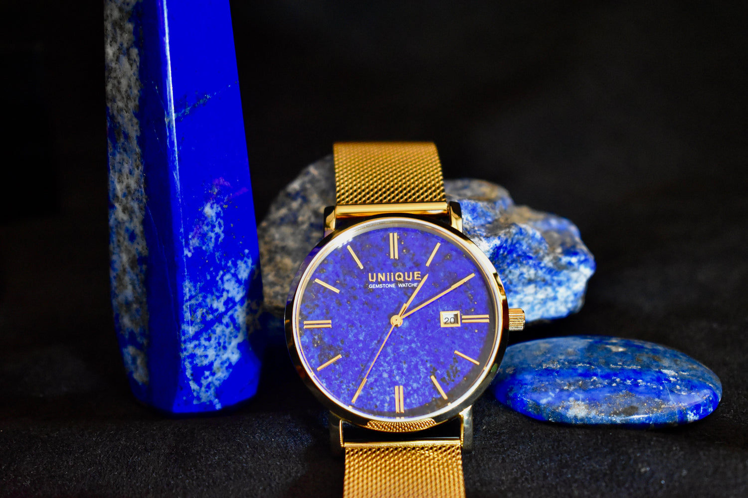 Lapis Lazuli Gemstone Watch with Gold stainless steel watchband