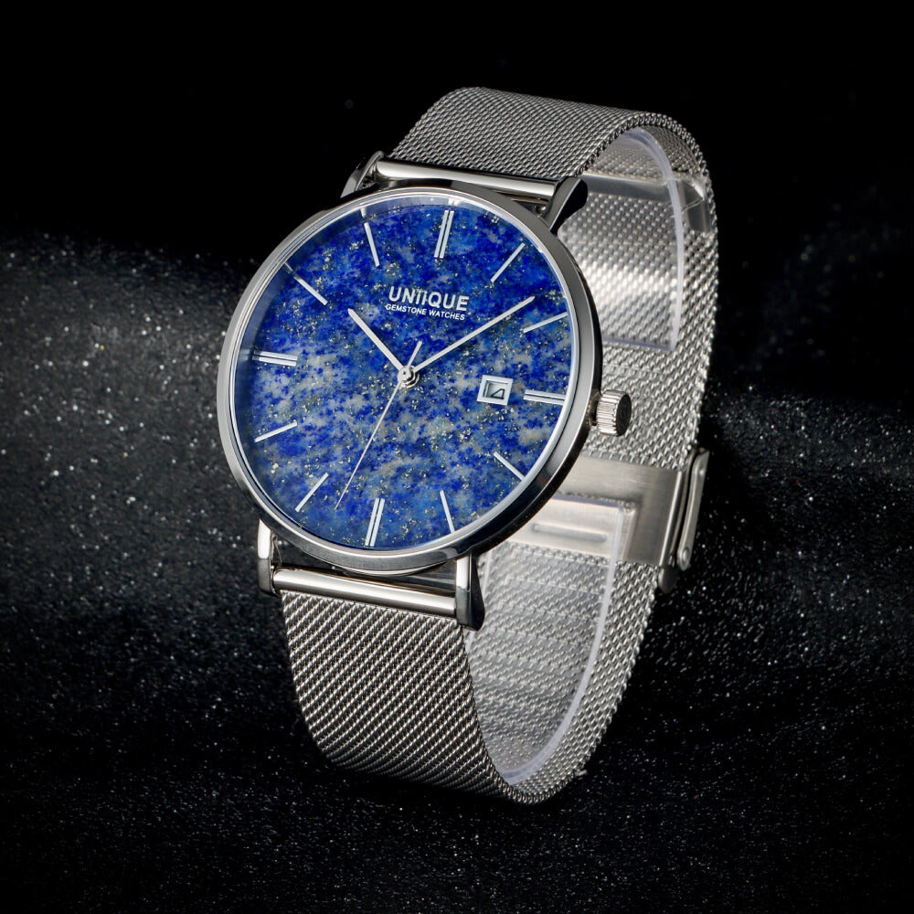 Lapis Lazuli Gemstone Watch with Silver stainless steel watchband