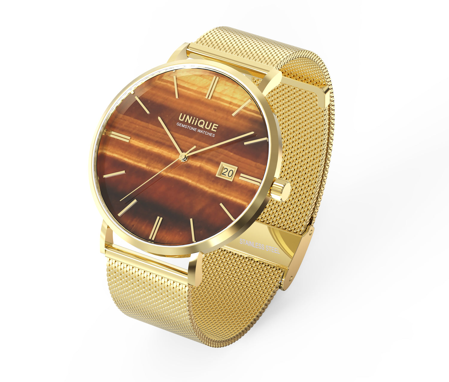 Tigers Eye Gemstone Watch with Gold stainless steel watchband