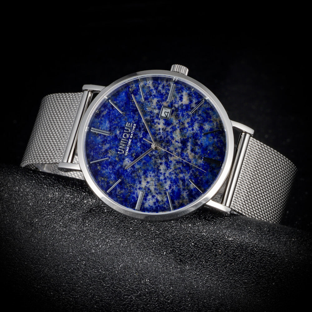 Lapis Lazuli Gemstone Watch with Silver stainless steel watchband