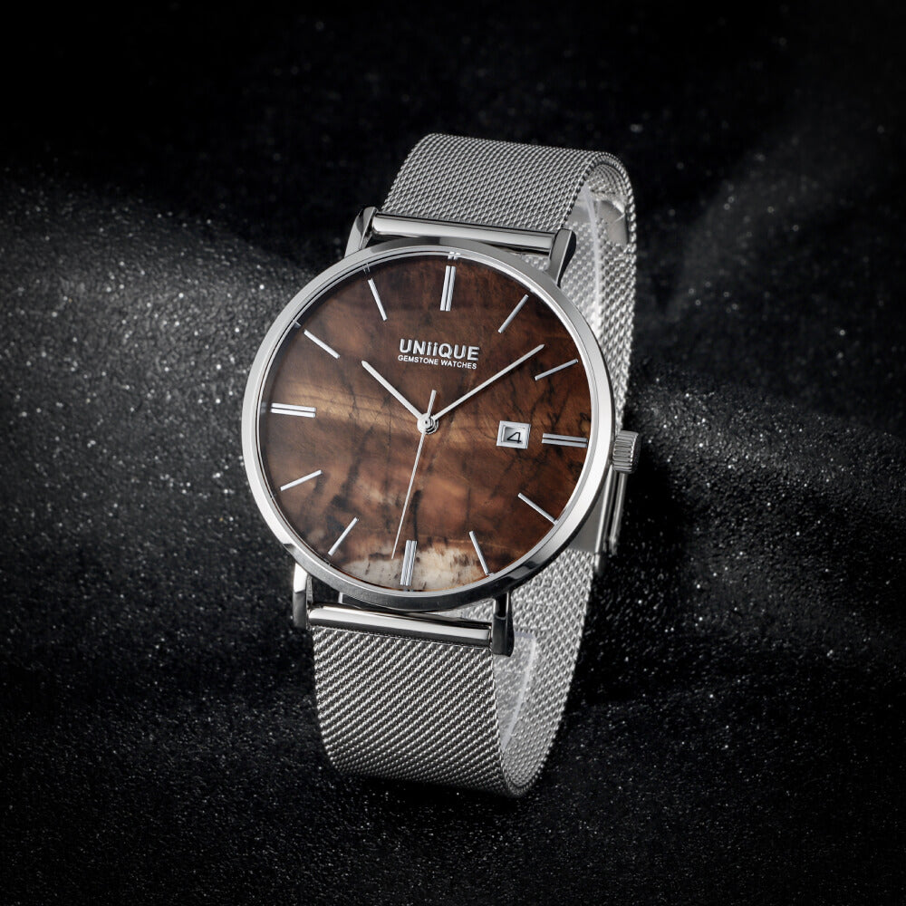 Tigers Eye Gemstone Watch with Silver stainless steel watchband