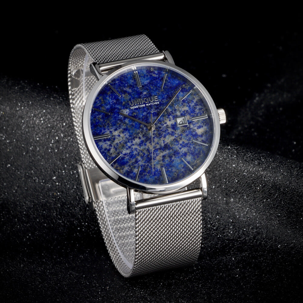 Lapis Lazuli Gemstone Watch with Silver stainless steel watchband