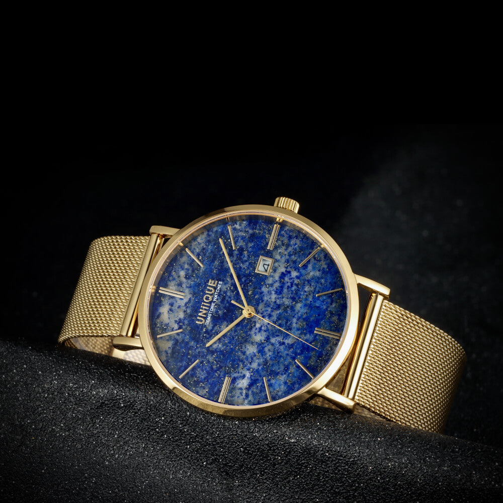 Lapis Lazuli Gemstone Watch with Gold stainless steel watchband