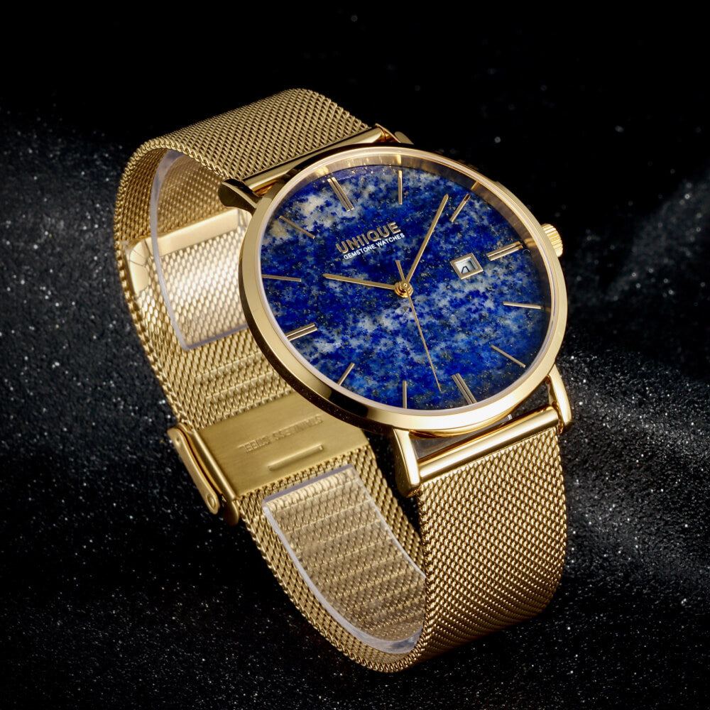 Lapis Lazuli Gemstone Watch with Gold stainless steel watchband