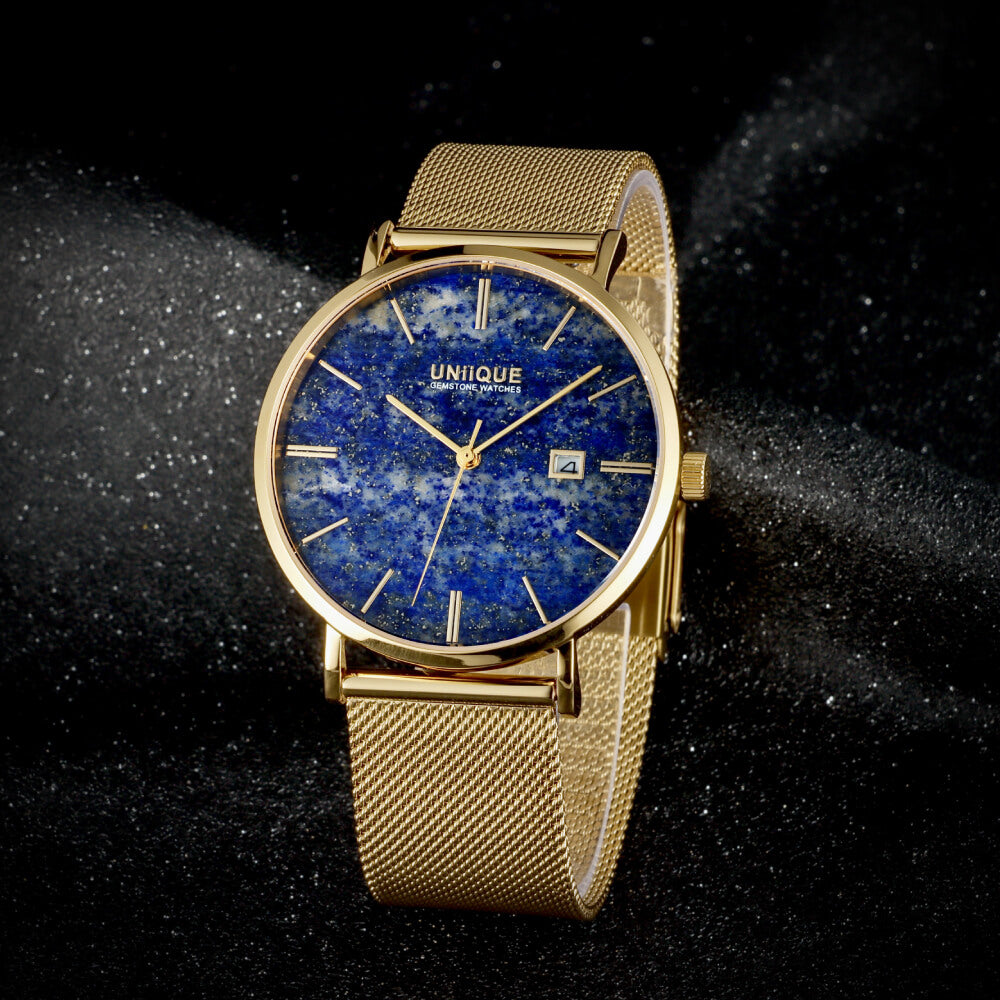 Lapis Lazuli Gemstone Watch with Gold stainless steel watchband