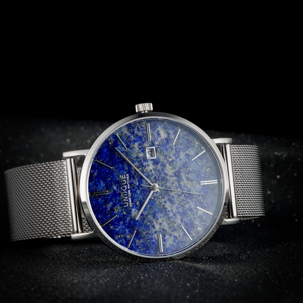 Lapis Lazuli Gemstone Watch with Silver stainless steel watchband