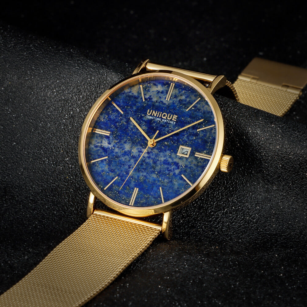 Lapis Lazuli Gemstone Watch with Gold stainless steel watchband