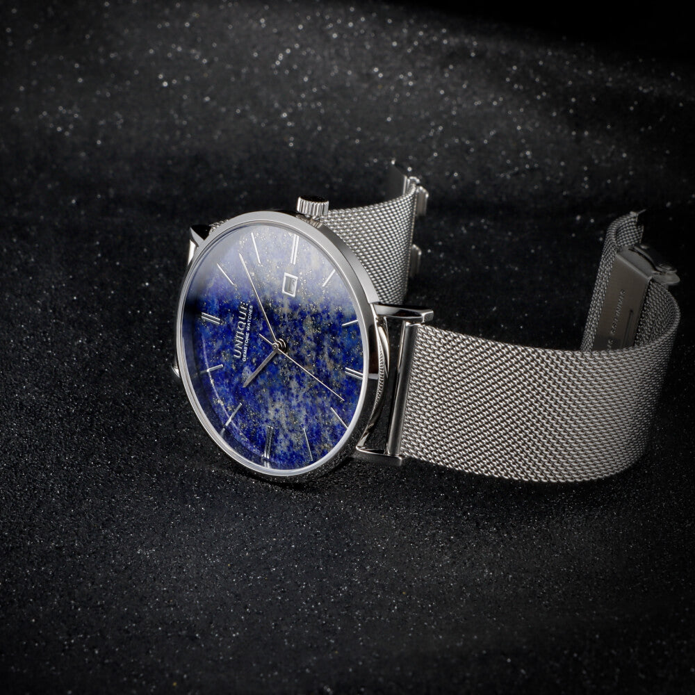 Lapis Lazuli Gemstone Watch with Silver stainless steel watchband