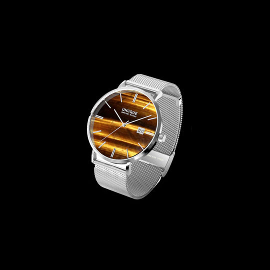 Tigers Eye Gemstone Watch with Silver stainless steel watchband