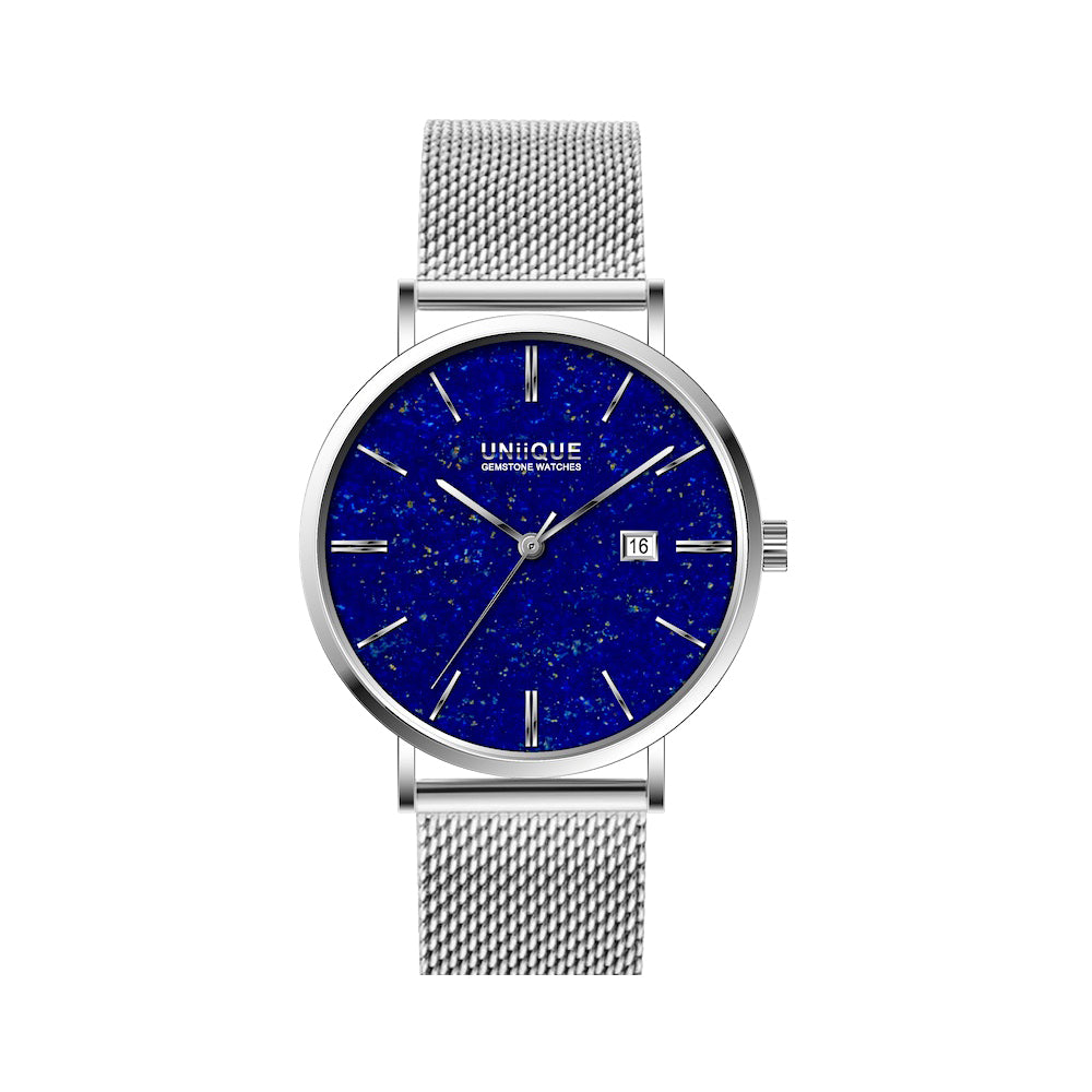 Lapis Lazuli Gemstone Watch with Silver stainless steel watchband